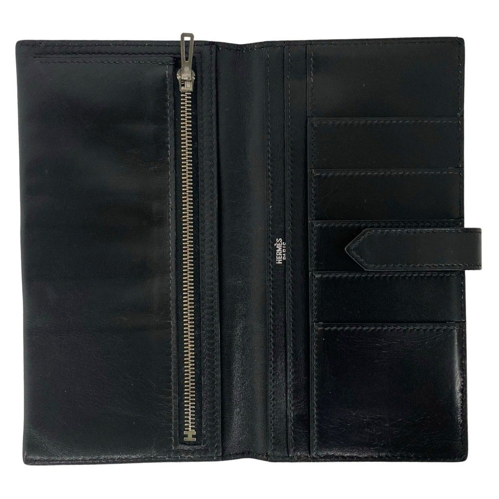 Hermes Bearn Box Calf Wallet Bifold Card Case Coin Purse Black — view 7