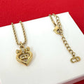 Dior CD Logo Heart Ribbon Motif Necklace Rhinestone Gold