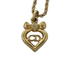 Dior CD Logo Heart Ribbon Motif Necklace Rhinestone Gold — view 4