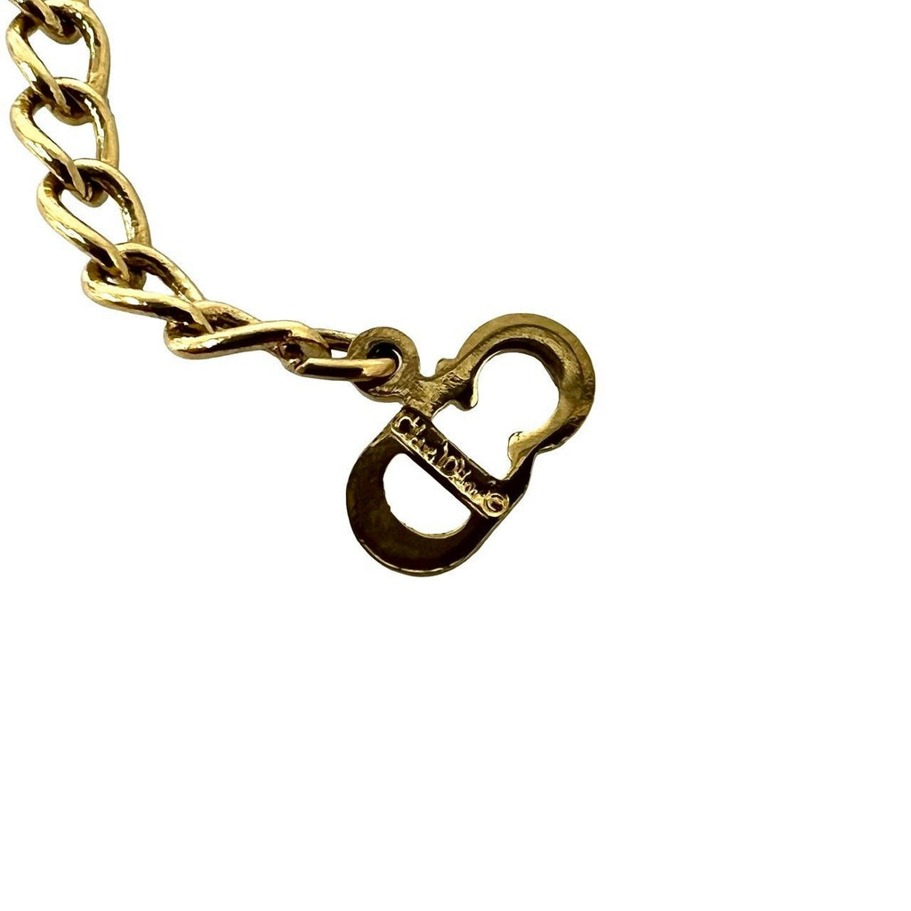 Dior CD Logo Heart Ribbon Motif Necklace Rhinestone Gold — view 3