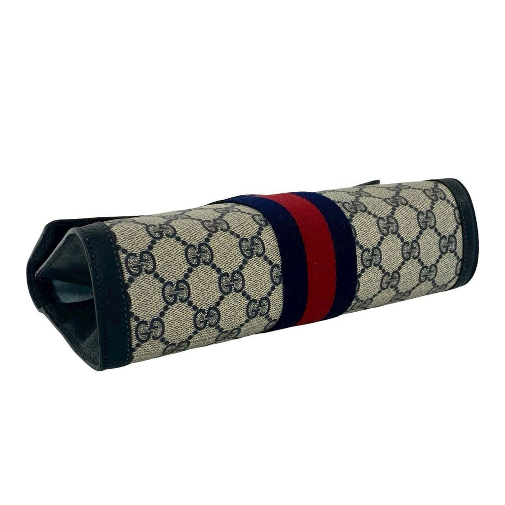 Gucci Vintage Sherry Line GG Logo Pattern Leather Clutch Navy — view 7
