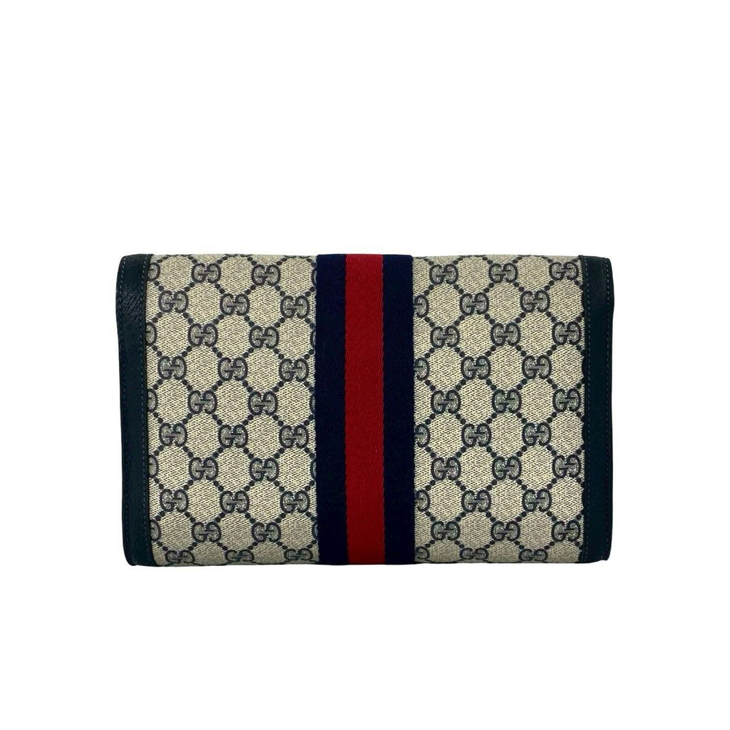 Gucci Vintage Sherry Line GG Logo Pattern Leather Clutch Navy — view 3