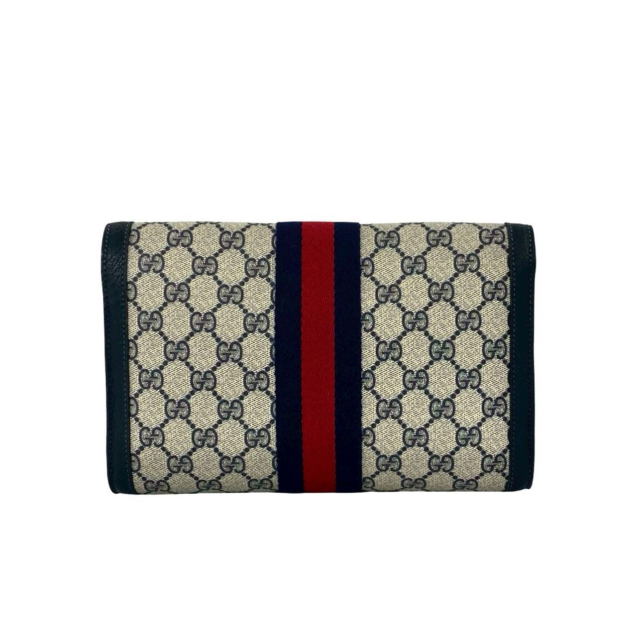 Gucci Vintage Sherry Line GG Logo Pattern Leather Clutch Navy — view 3