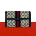 Gucci Vintage Sherry Line GG Logo Pattern Leather Clutch Navy