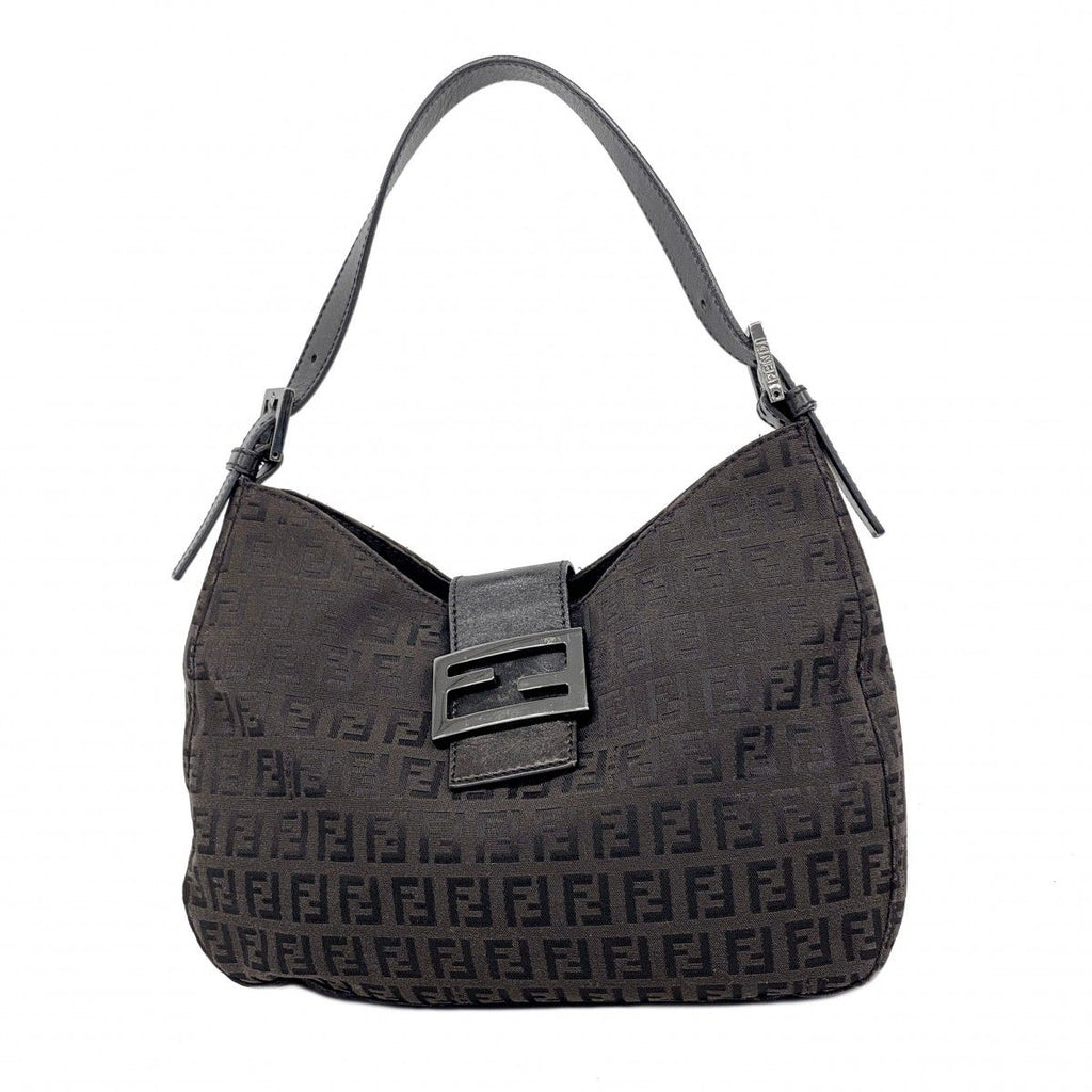 Fendi Handbag Zucchino Nylon Canvas Black Silver