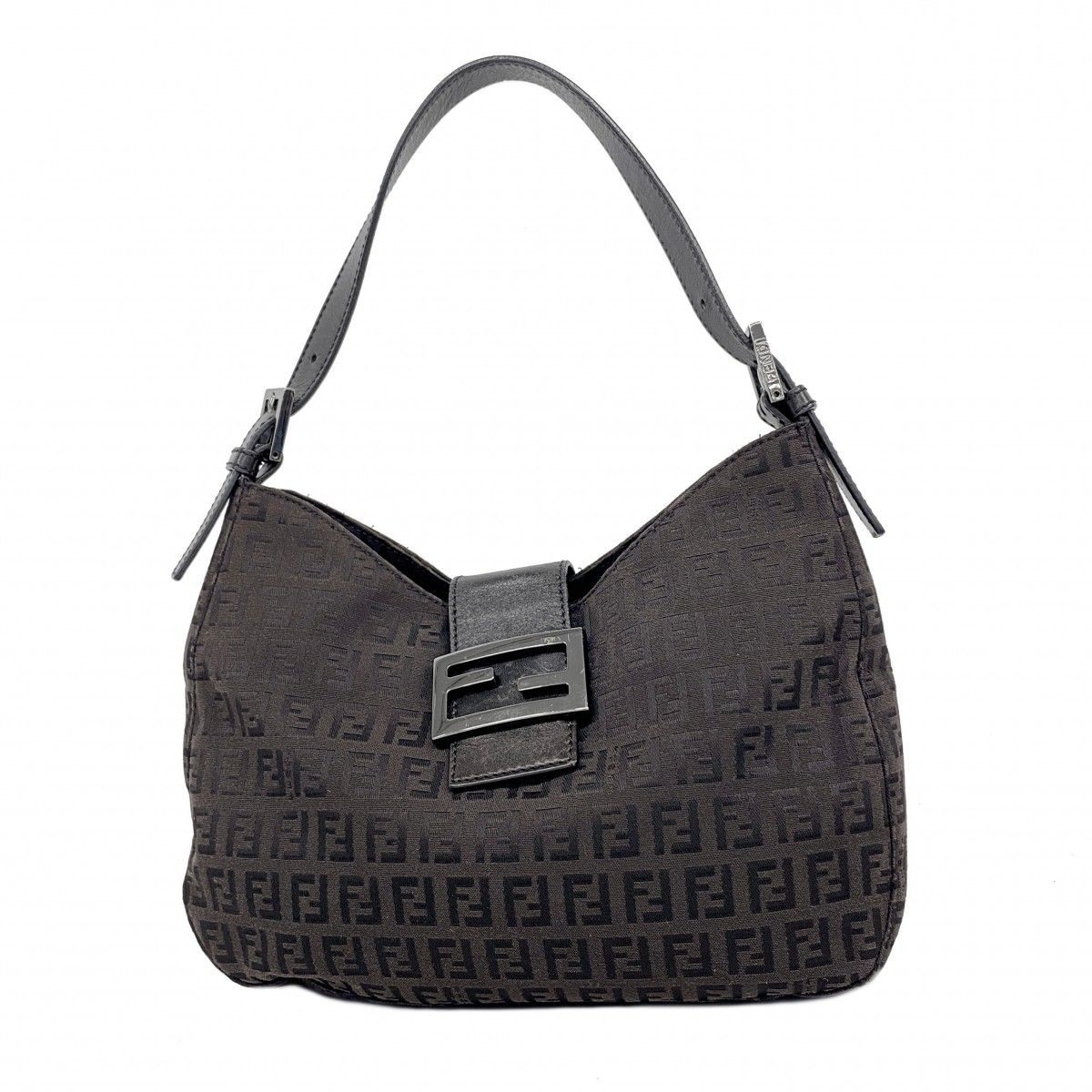Fendi Handbag Zucchino Nylon Canvas Black Silver
