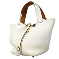 Hermes Handbag Picotin Lock PM Eclat Taurillon Clemence New White Sesame Gold