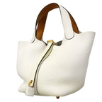 Hermes Handbag Picotin Lock PM Eclat Taurillon Clemence New White Sesame Gold