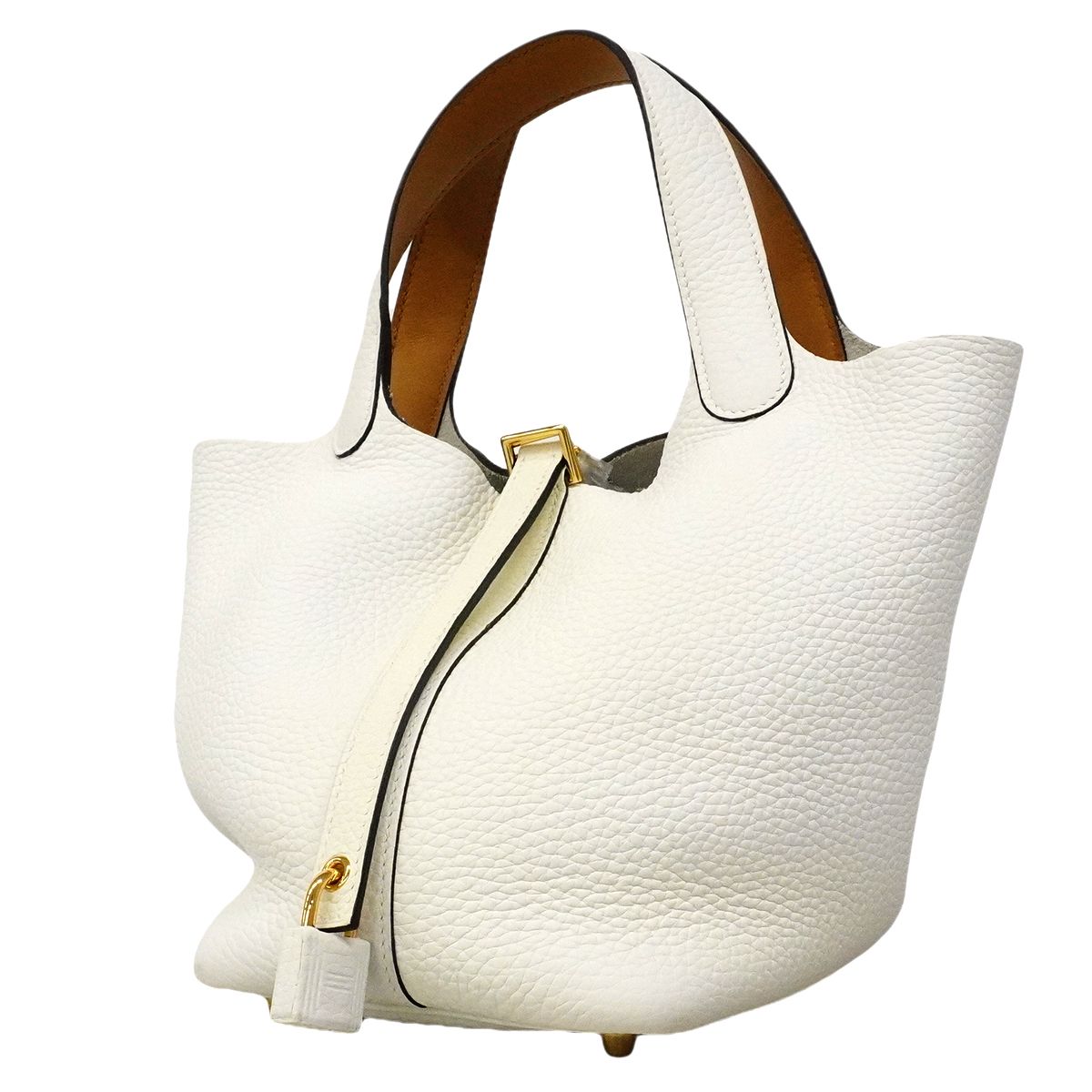 Hermes Handbag Picotin Lock PM Eclat Taurillon Clemence New White Sesame Gold