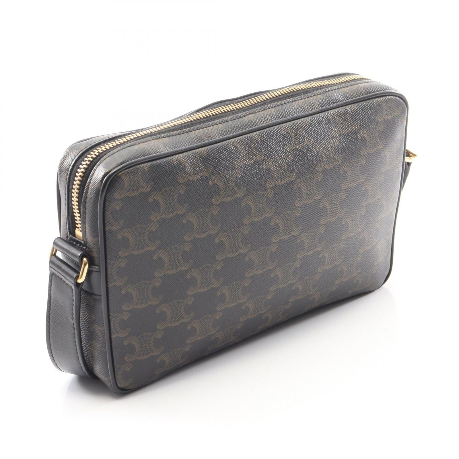 Celine Shoulder Bag Triomphe Brown Black Canvas Leather — view 2