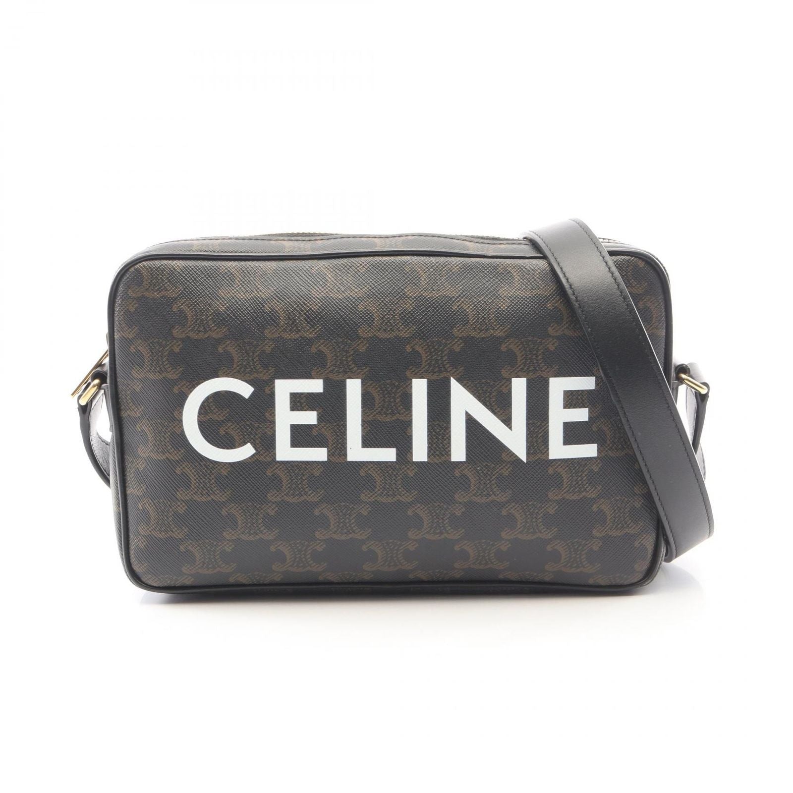 Celine Shoulder Bag Triomphe Brown Black Canvas Leather
