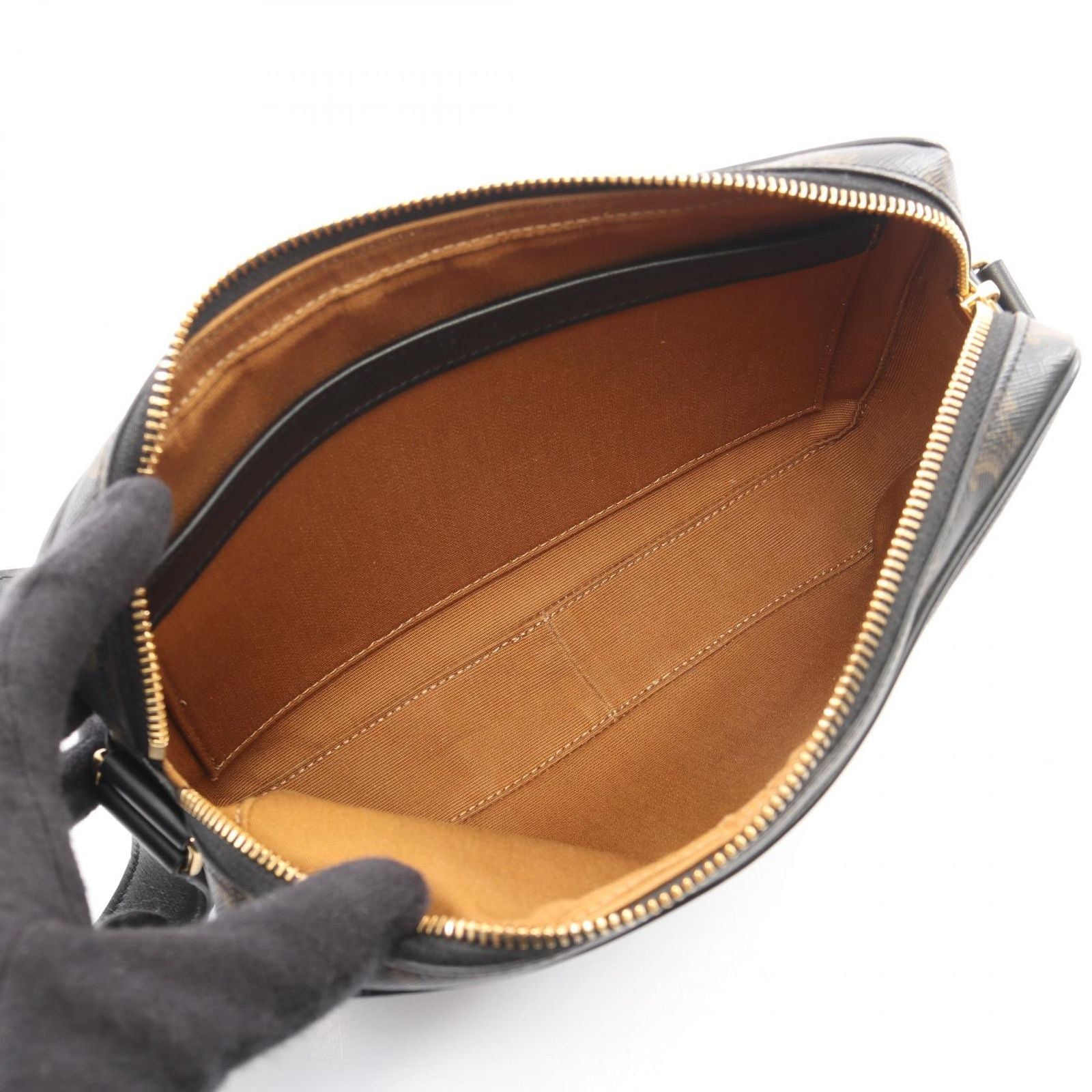 Celine Shoulder Bag Triomphe Brown Black Canvas Leather — view 3