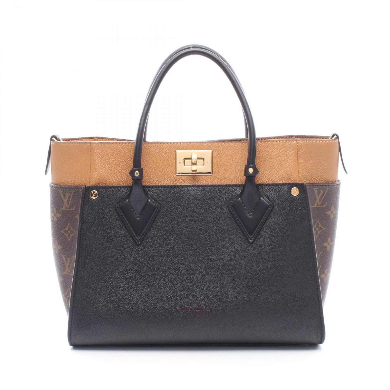 Louis Vuitton Handbag on My Side MM Monogram Noir Leather Canvas