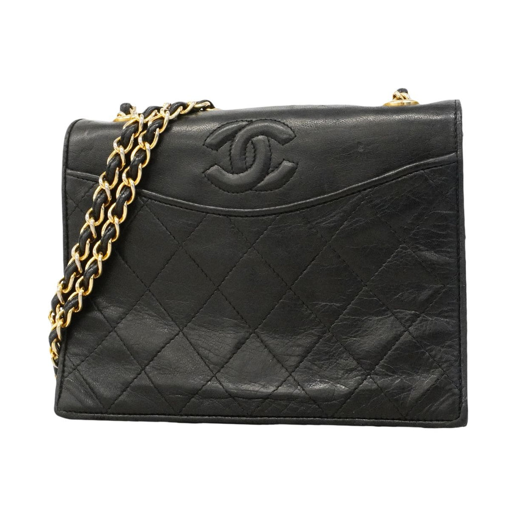 Chanel Shoulder Bag Quilted Lambskin Black Gold