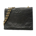 Chanel Shoulder Bag Quilted Lambskin Black Gold