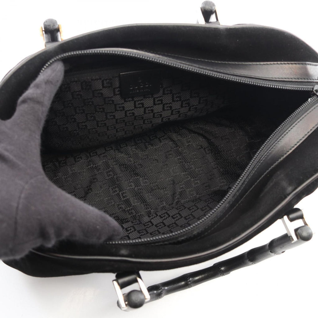 Gucci Handbag Bamboo 002 Black Suede Leather Handle — view 3