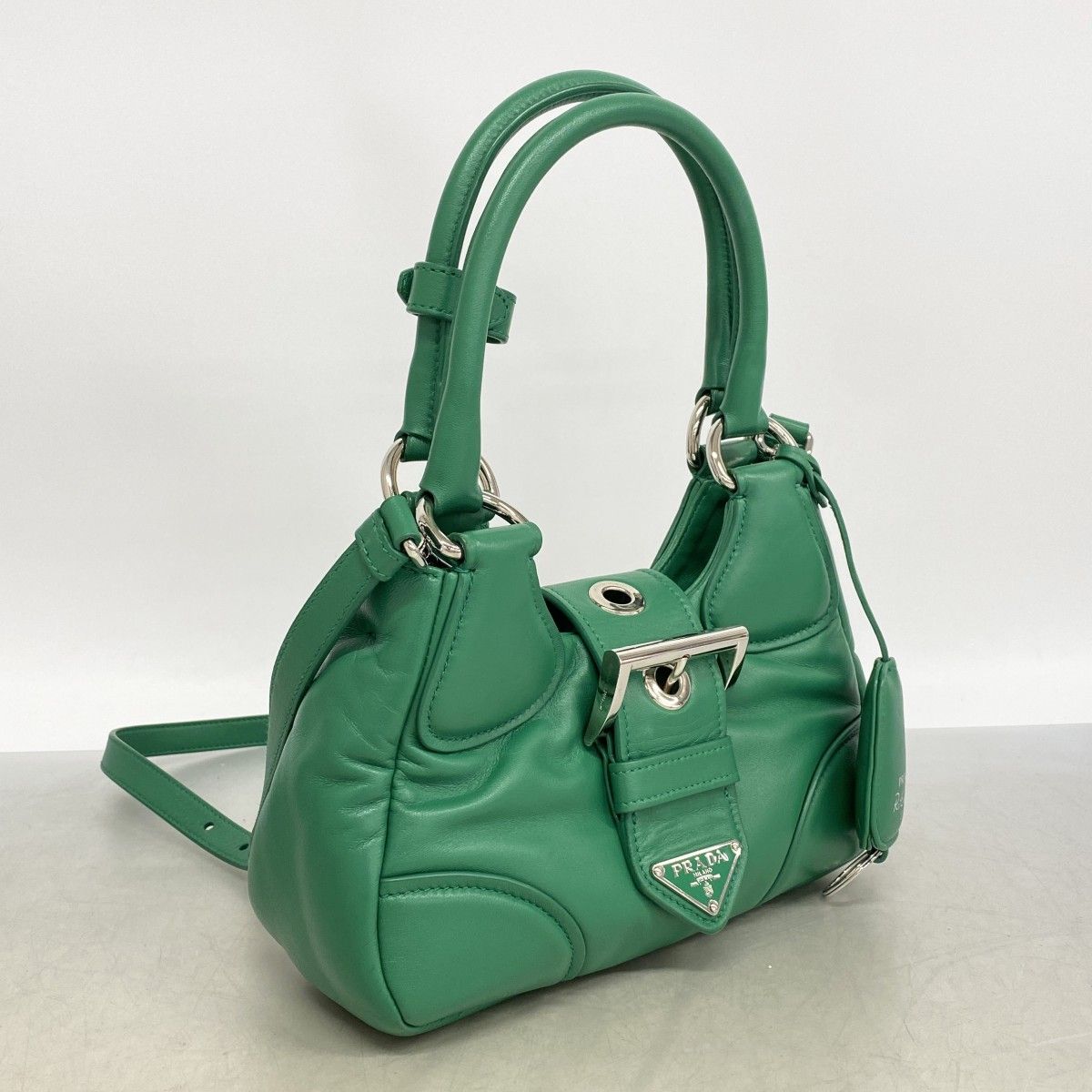 Prada Handbag Moon Leather Green Silver 2-Way — view 2