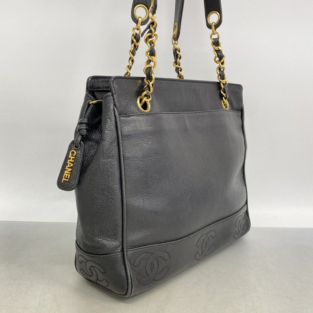 Chanel Chain Tote Triple Coco Caviar Leather Black Gold — view 2