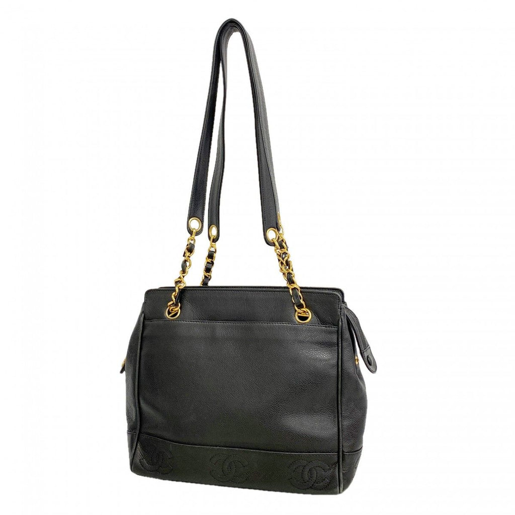 Chanel Chain Tote Triple Coco Caviar Leather Black Gold