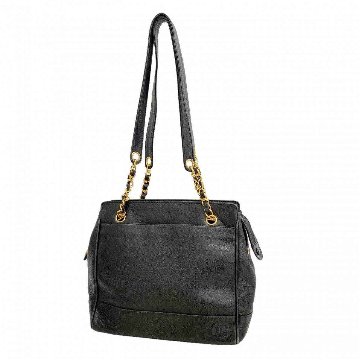 Chanel Chain Tote Triple Coco Caviar Leather Black Gold