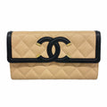 Chanel Wallet CC Filigree Caviar Leather Beige Gold