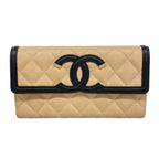 Chanel Wallet CC Filigree Caviar Leather Beige Gold