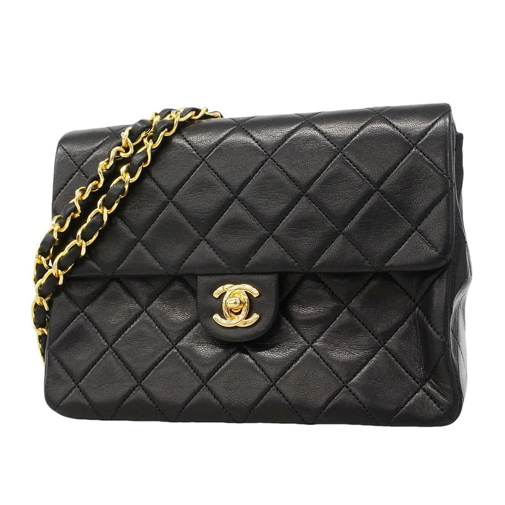 Chanel Shoulder Bag Mini Quilted Lambskin Black Gold
