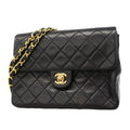 Chanel Shoulder Bag Mini Quilted Lambskin Black Gold