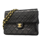 Chanel Shoulder Bag Mini Quilted Lambskin Black Gold
