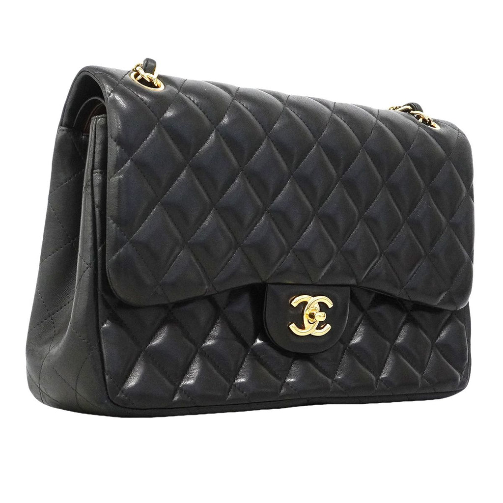 Chanel Shoulder Bag Maxi Quilted Lambskin Black Gold — view 2