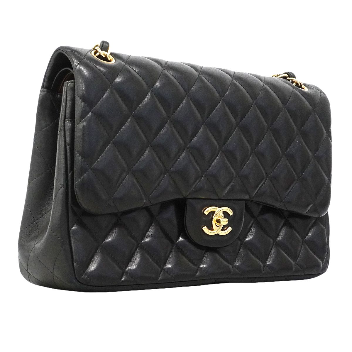 Chanel Shoulder Bag Maxi Quilted Lambskin Black Gold — view 2