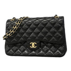 Chanel Shoulder Bag Maxi Quilted Lambskin Black Gold