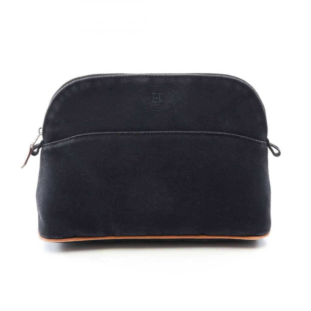 Hermes Pouch Bolide MM Black Canvas Leather