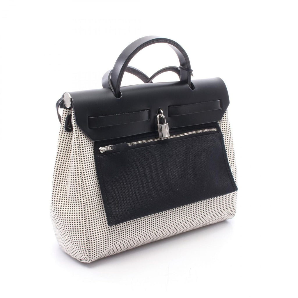 Hermes Handbag Herbag Zip PM 2-Way Black White Canvas — view 2