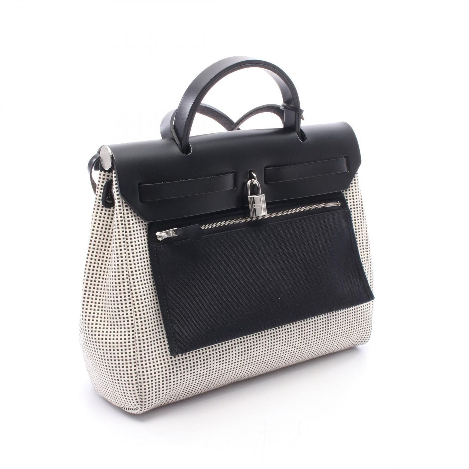 Hermes Handbag Herbag Zip PM 2-Way Black White Canvas — view 2