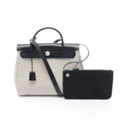 Hermes Handbag Herbag Zip PM 2-Way Black White Canvas