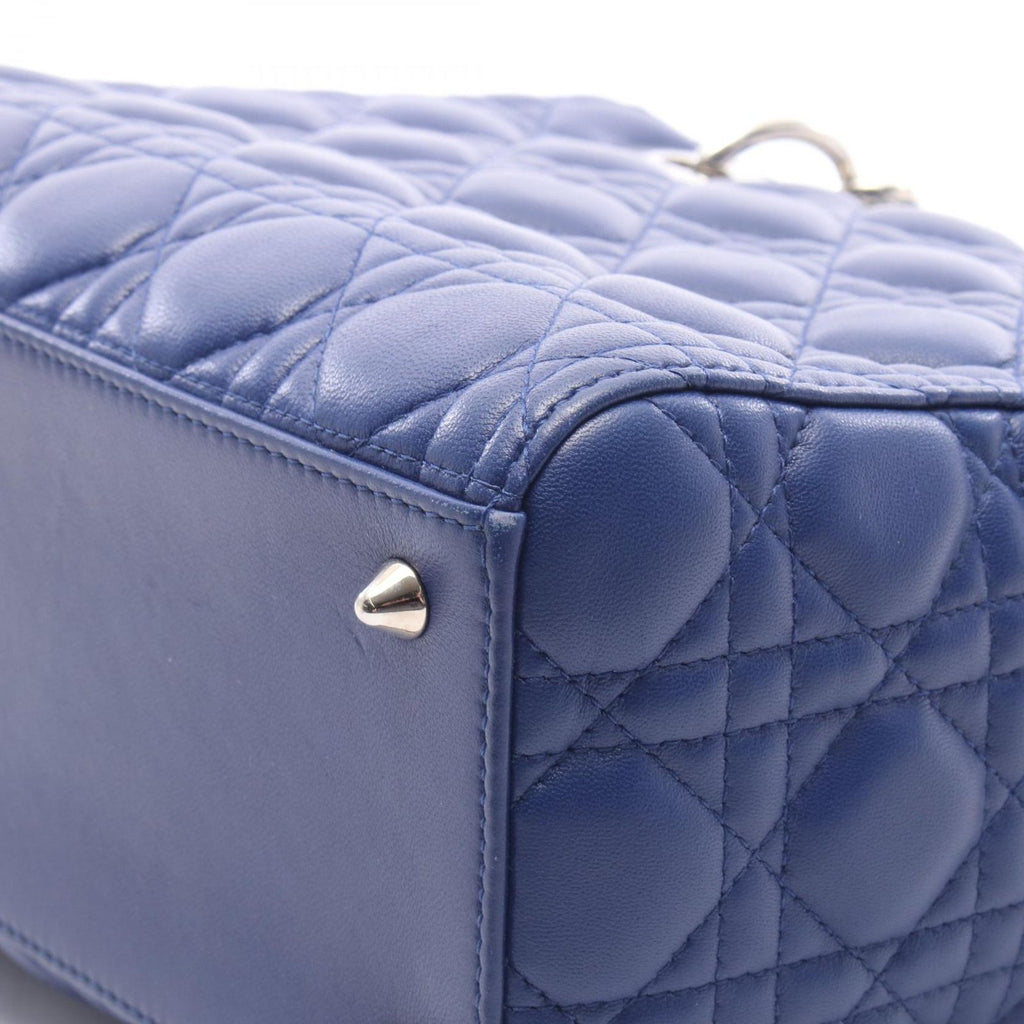 Dior Handbag Lady Dior Cannage 2-Way Blue Leather Tote — view 8