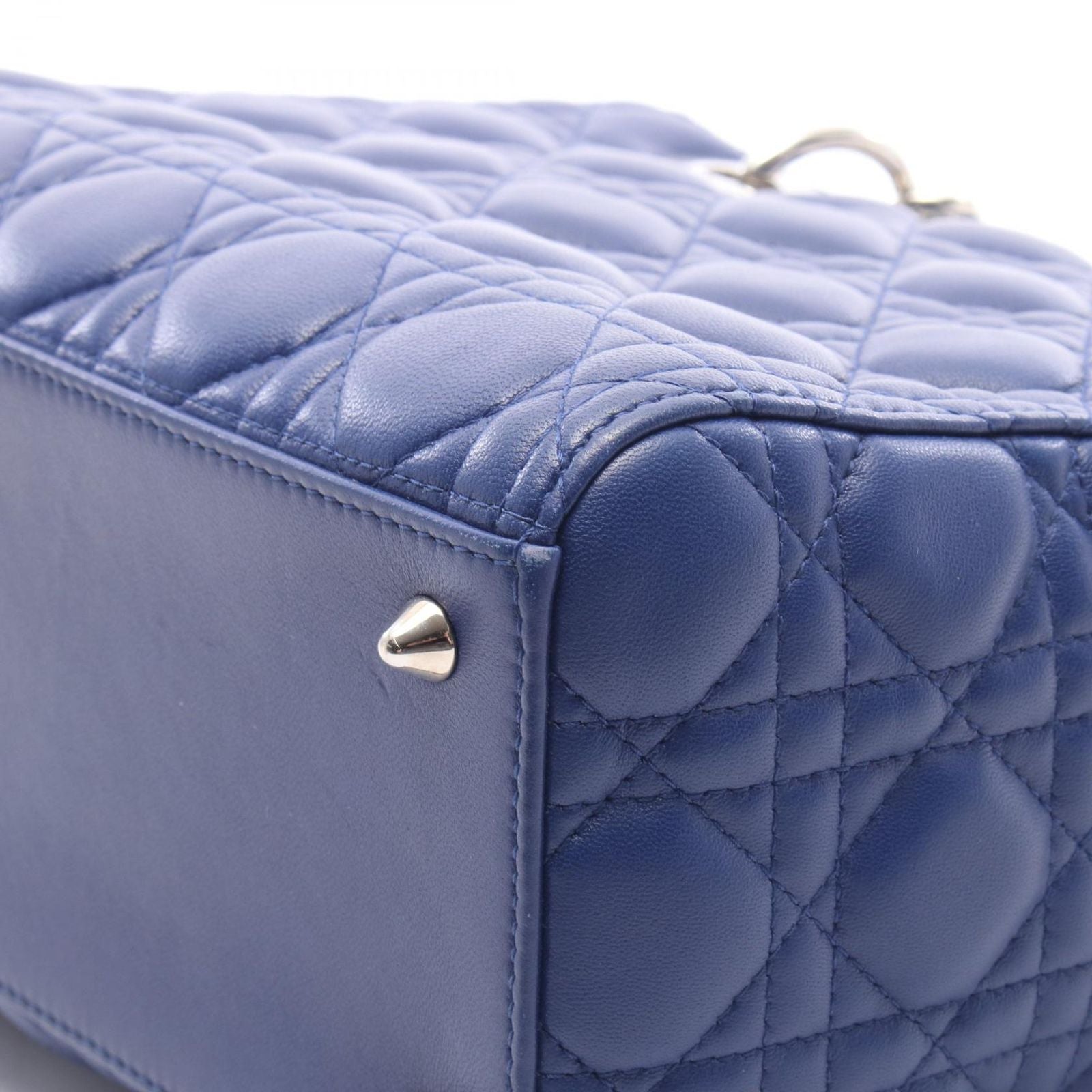 Dior Handbag Lady Dior Cannage 2-Way Blue Leather Tote — view 8