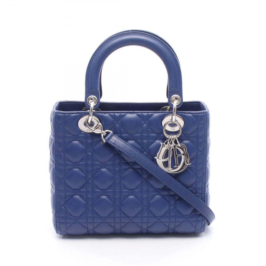 Dior Handbag Lady Dior Cannage 2-Way Blue Leather Tote