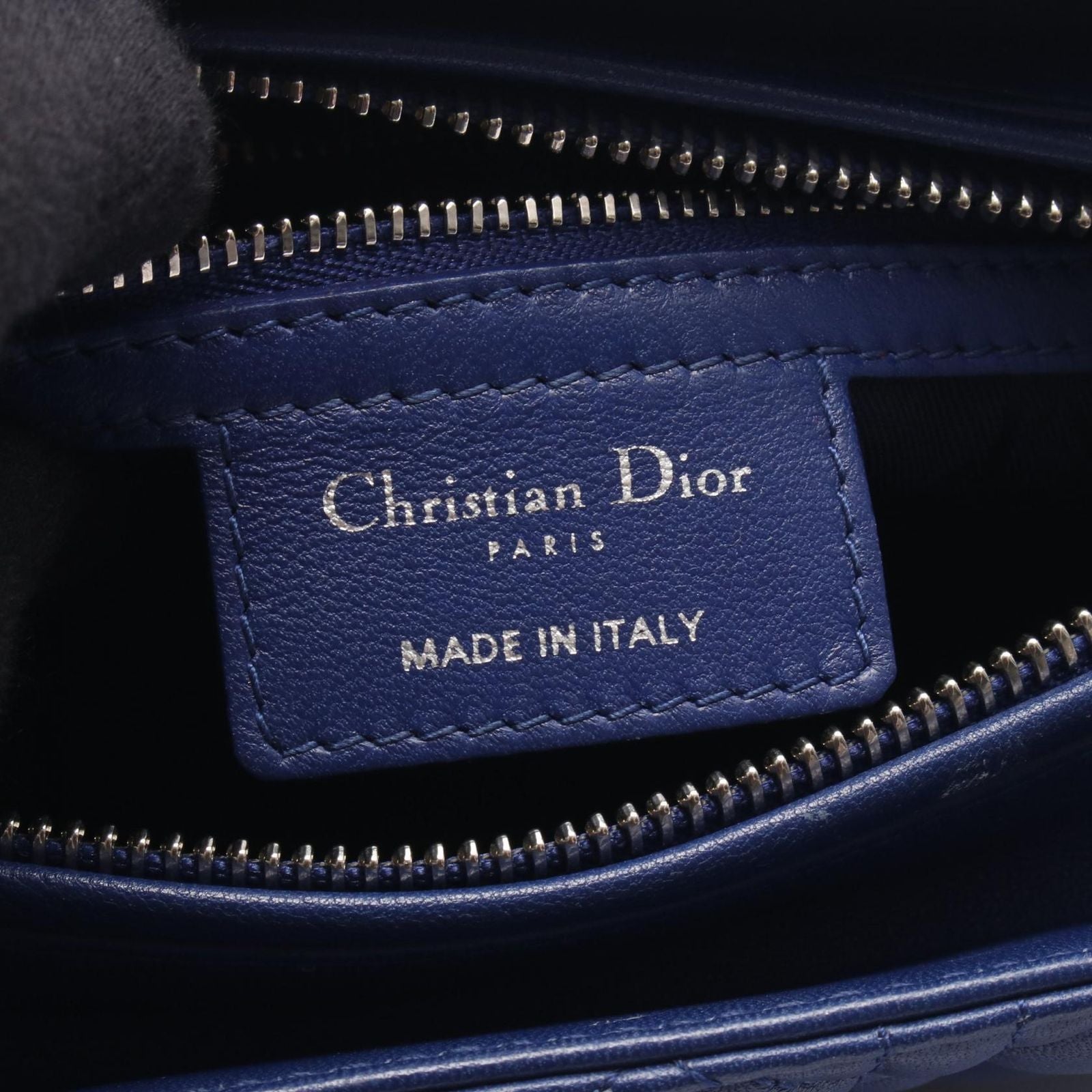 Dior Handbag Lady Dior Cannage 2-Way Blue Leather Tote — view 4