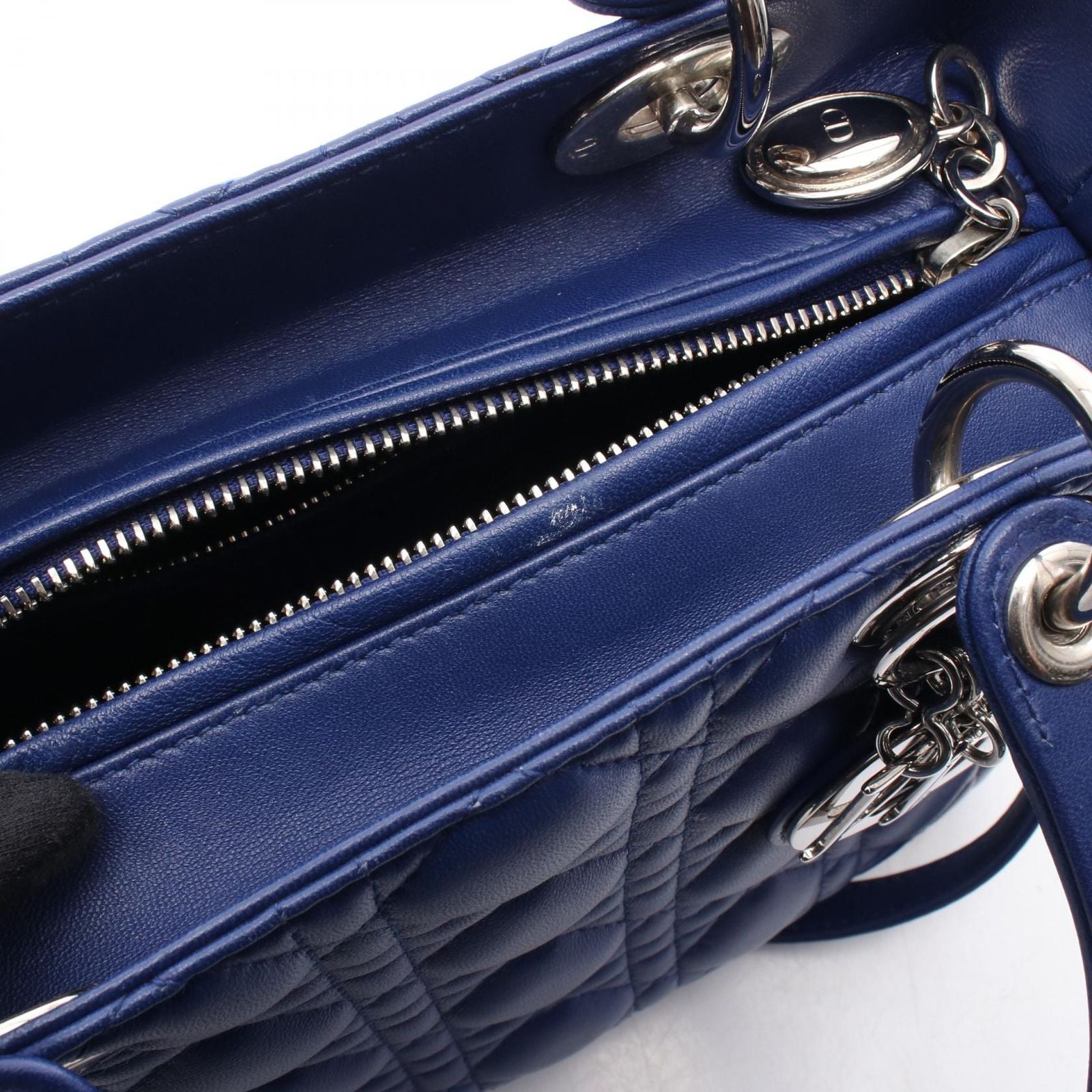 Dior Handbag Lady Dior Cannage 2-Way Blue Leather Tote — view 5
