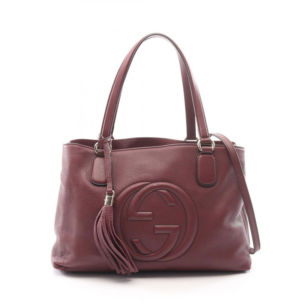 Gucci Tote Soho Interlocking 2-Way Bordeaux Leather Fringe