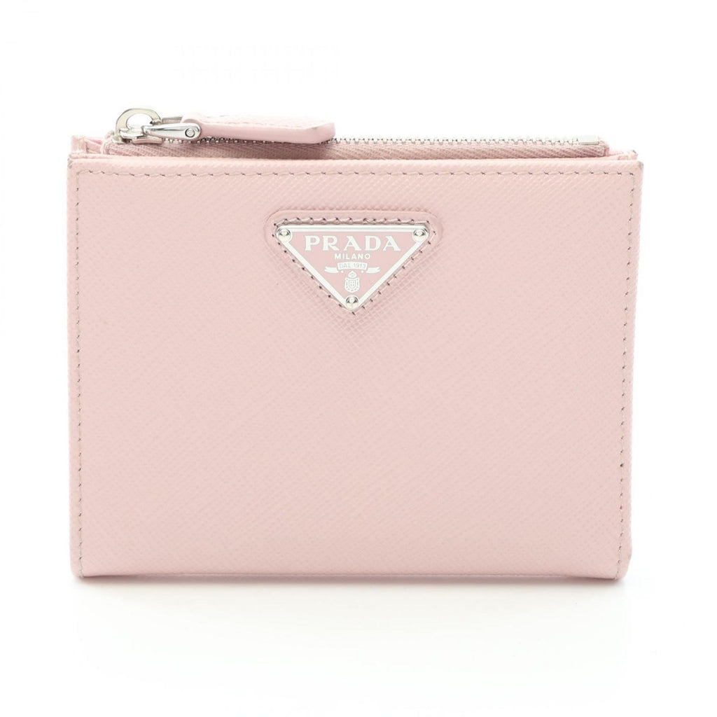 Prada Bifold Wallet Saffiano Triang Pink Leather Triangle Logo