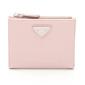 Prada Bifold Wallet Saffiano Triang Pink Leather Triangle Logo