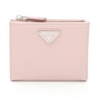 Prada Bifold Wallet Saffiano Triang Pink Leather Triangle Logo