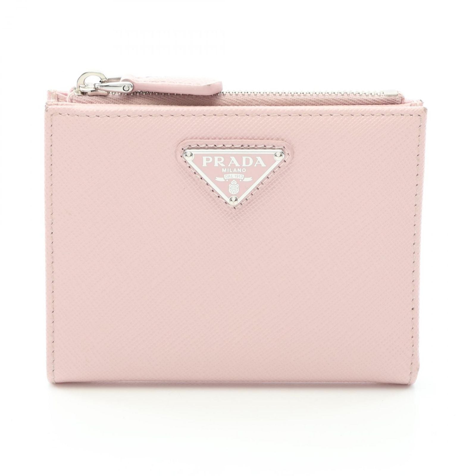 Prada Bifold Wallet Saffiano Triang Pink Leather Triangle Logo