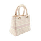Dior Handbag Lady D-lite Houndstooth 2-Way Pink Ivory Canvas Tote — view 2