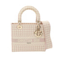 Dior Handbag Lady D-lite Houndstooth 2-Way Pink Ivory Canvas Tote