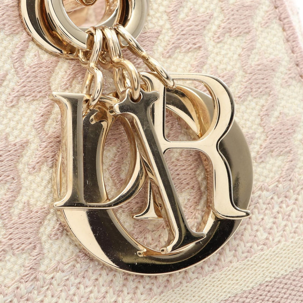 Dior Handbag Lady D-lite Houndstooth 2-Way Pink Ivory Canvas Tote — view 6