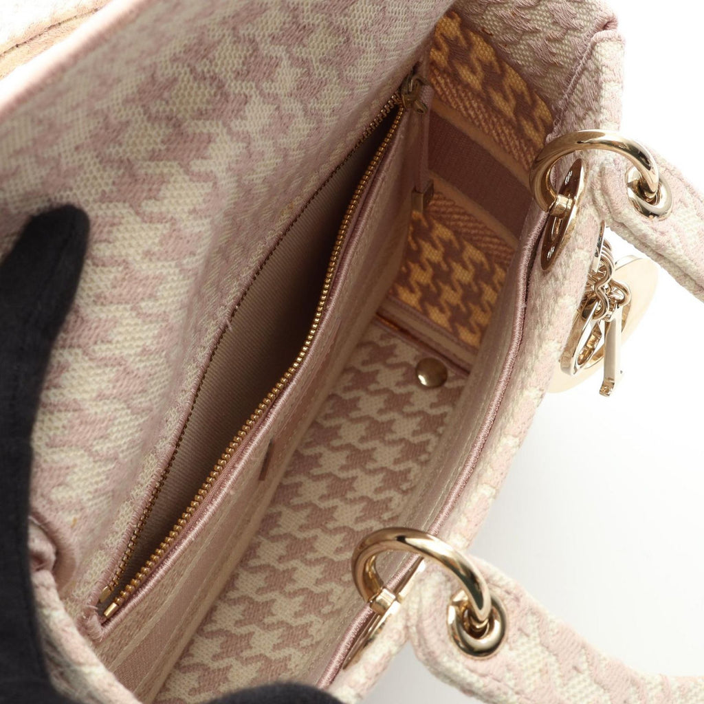 Dior Handbag Lady D-lite Houndstooth 2-Way Pink Ivory Canvas Tote — view 3